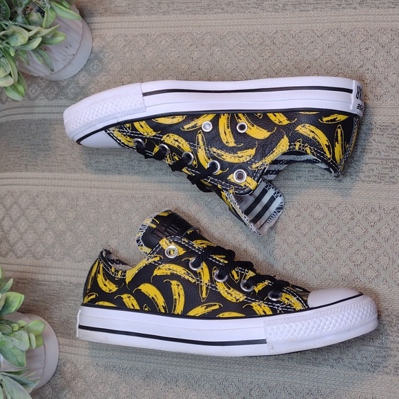 Limited Edition Converse X Andy Warhol Leather Banana Print Low Ox Sneakers - Picture 5 of 16